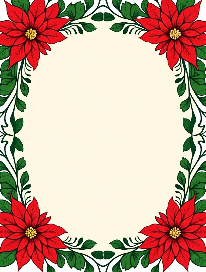 Vivid Red Poinsettia Floral Frame Rug