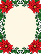 Vivid Red Poinsettia Floral Frame Rug