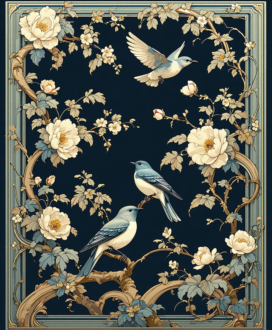 Birds and Floral Garden Pattern Rug