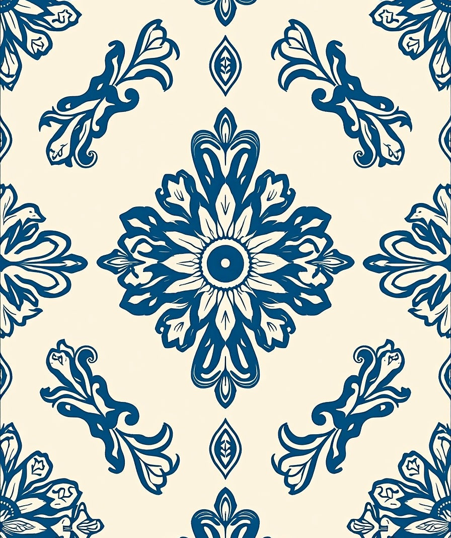 Classic Blue Floral Motif Rug
