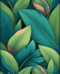 Tropical Leaf Pattern With Coral Accents Rug