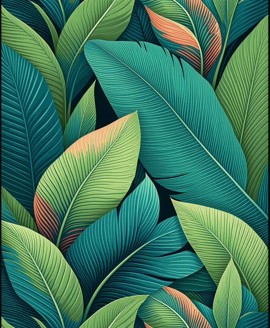 Tropical Leaf Pattern With Coral Accents Rug