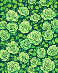 Lush Green Rose Floral Pattern Rug