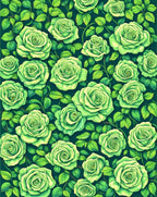 Lush Green Rose Floral Pattern Rug