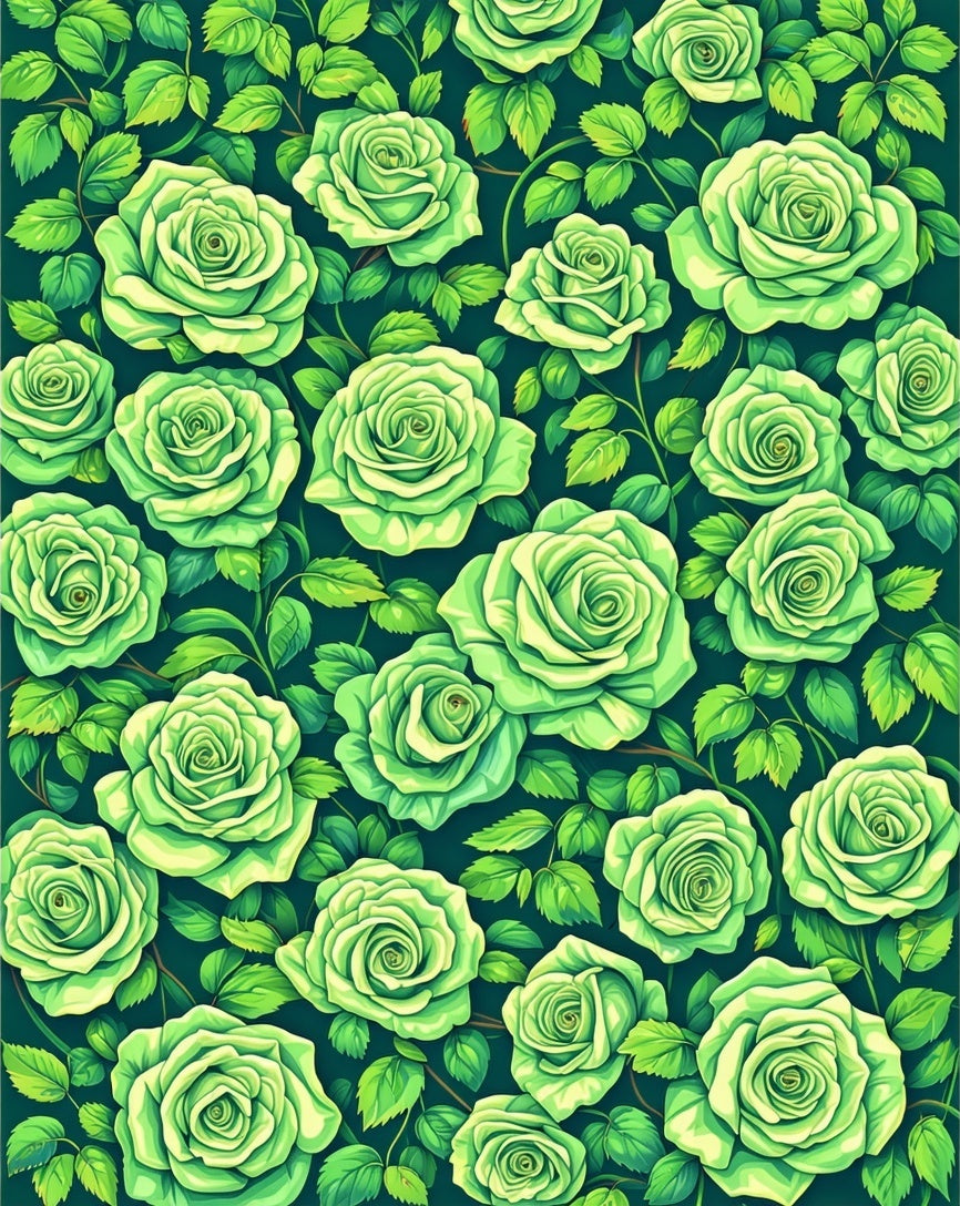 Lush Green Rose Floral Pattern Rug