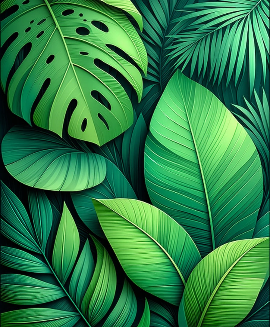 Lush Tropical Leaf Pattern Rug