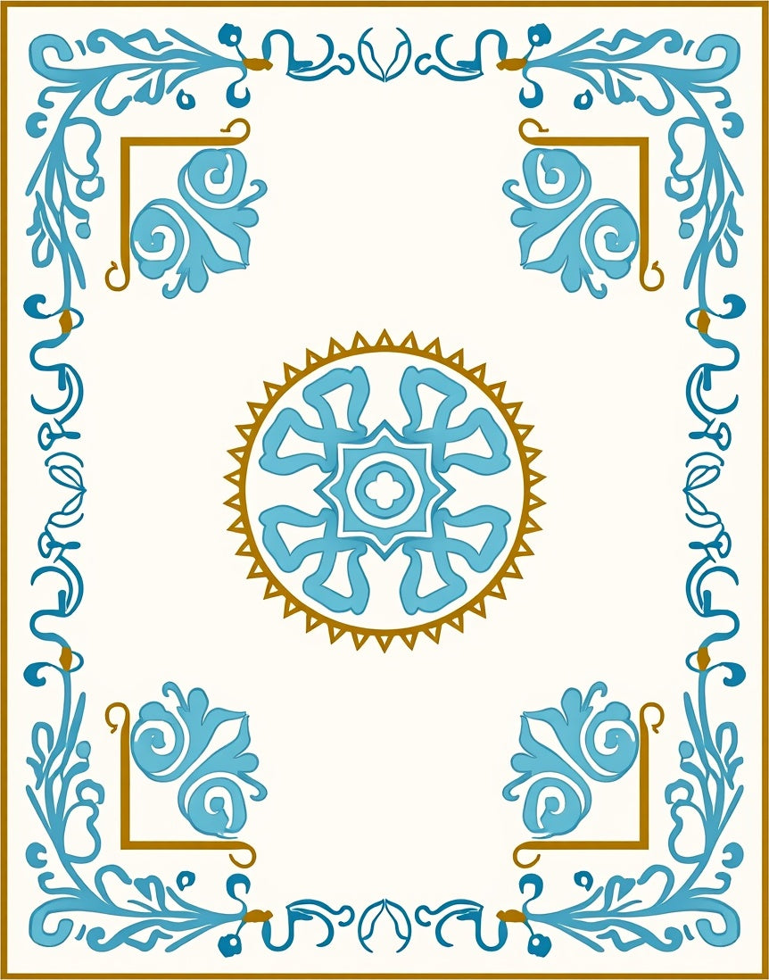 Light Blue Gold Floral Pattern Rug