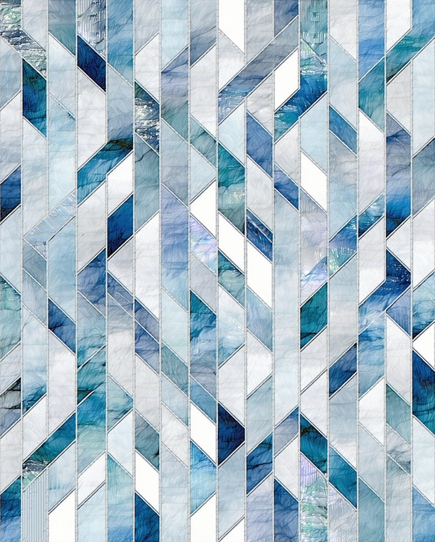 Geometric Blue White Water Effect Rug