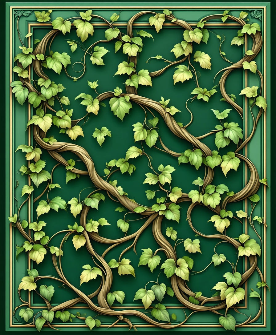 Green Vine And Leaf Patterned Rug