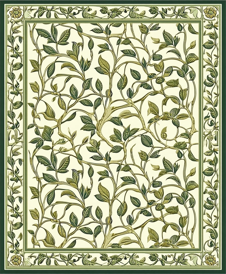 Nature Inspired Green Vine Pattern Rug