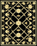Classic Gold And Black Floral Lattice Rug