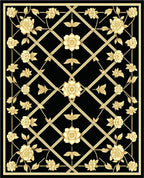 Classic Gold And Black Floral Lattice Rug