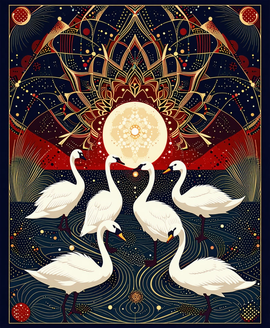 Celestial Swans Radiant Mandalas Rug