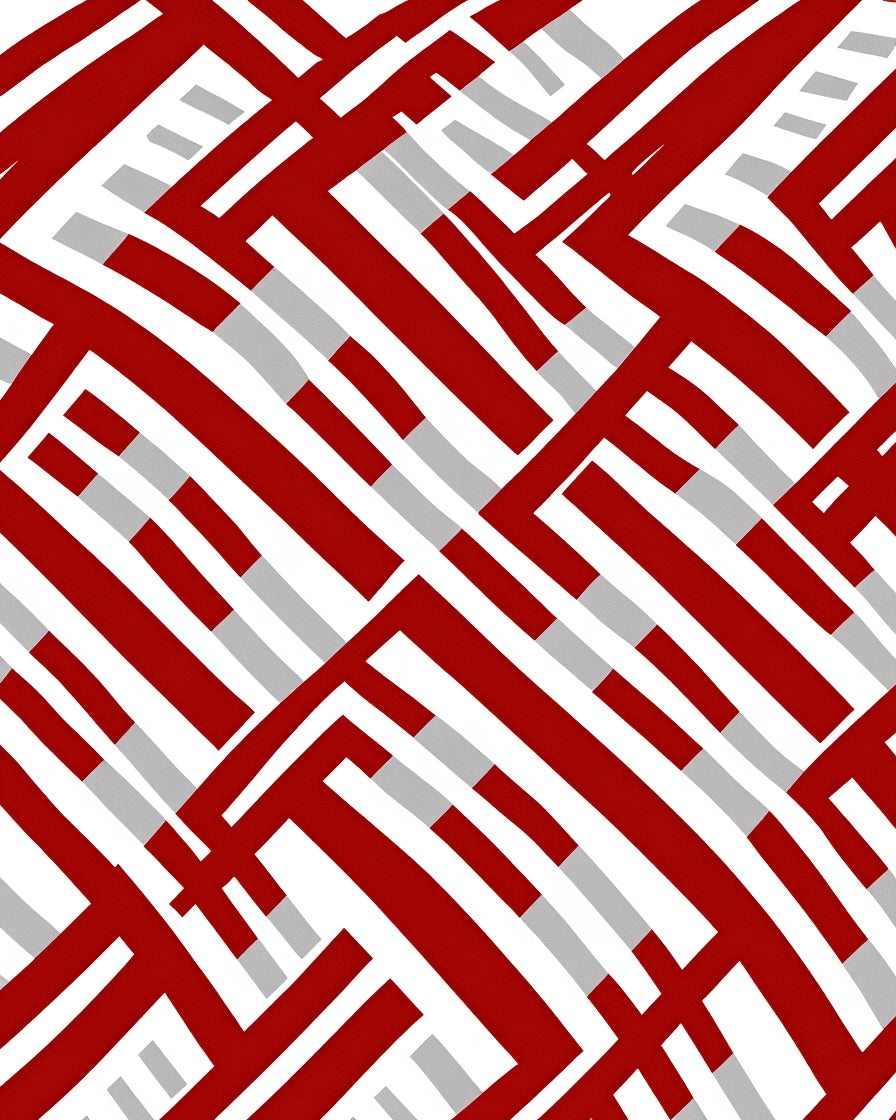 Bold Red White Interlocking Lines Rug