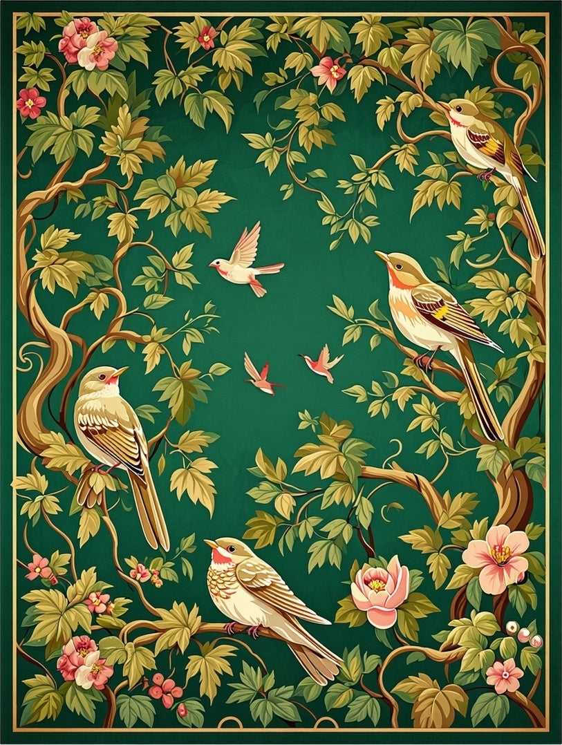 Birds and Blossoms Nature Pattern Rug