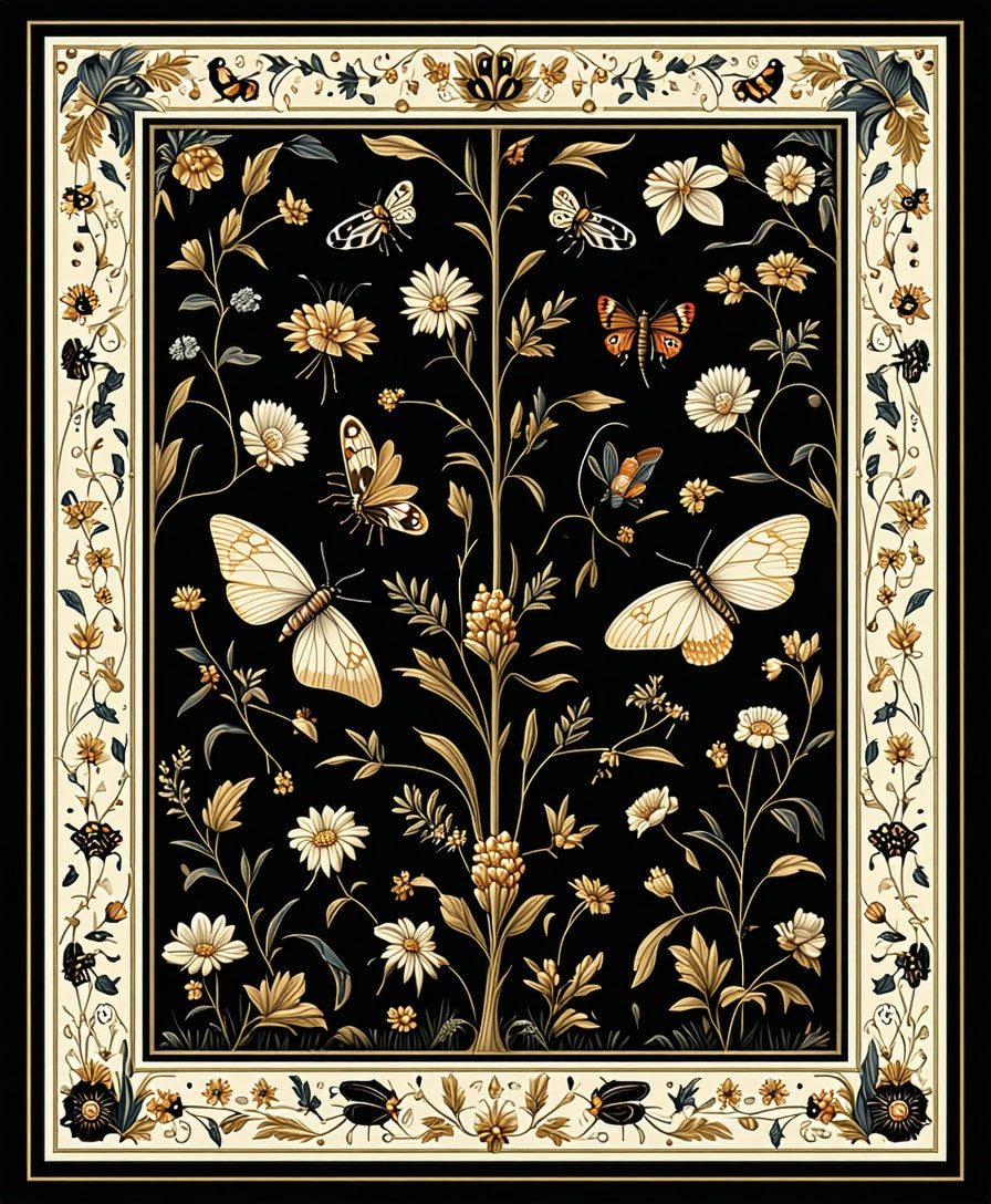 Vintage Butterfly Garden Botanical Design Rug