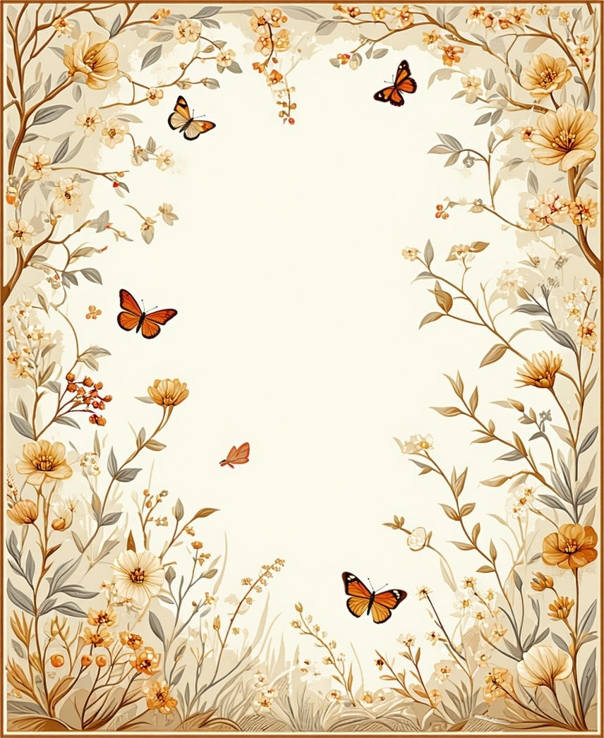 Floral Butterfly Garden Whimsical Design Rug