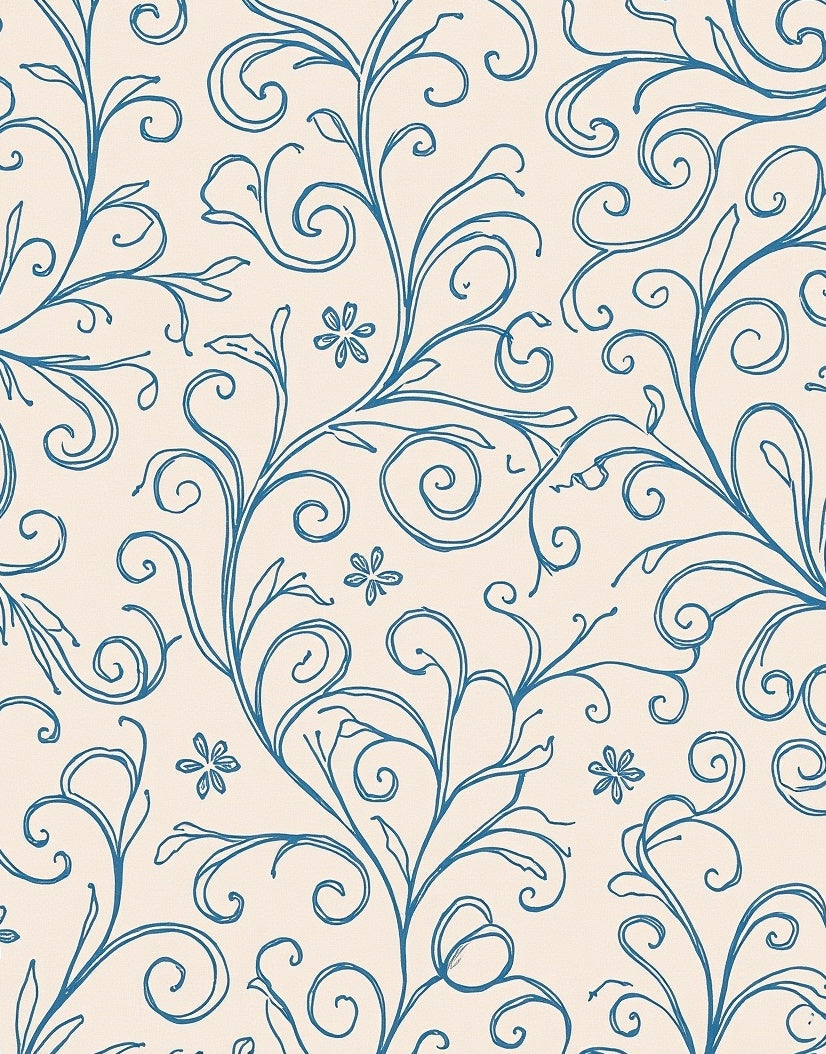 Classic Blue Swirl Floral Design Rug