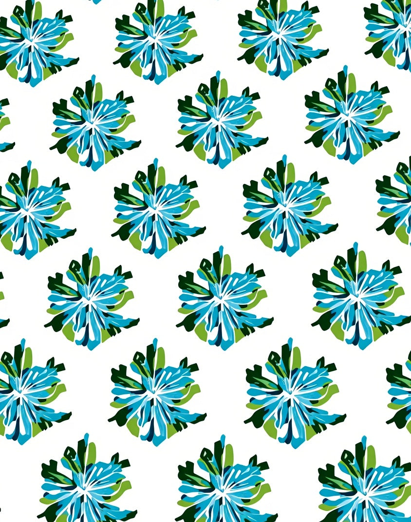 Abstract Blue Green Floral Pattern Rug