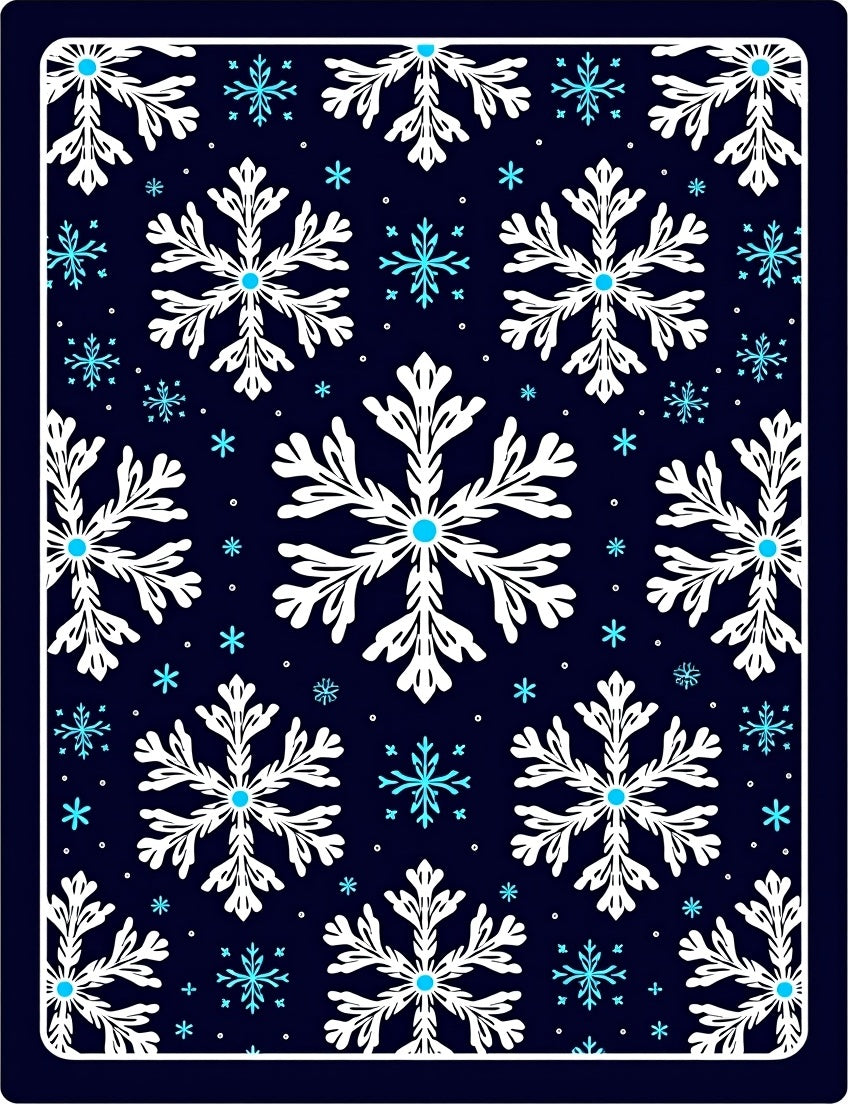 White Snowflake Dark Blue Winter Rug