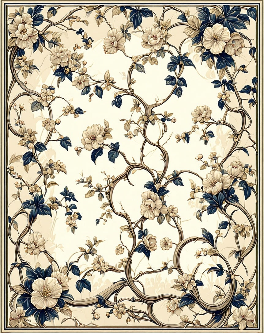 Cream Floral Vine Art Nouveau Rug