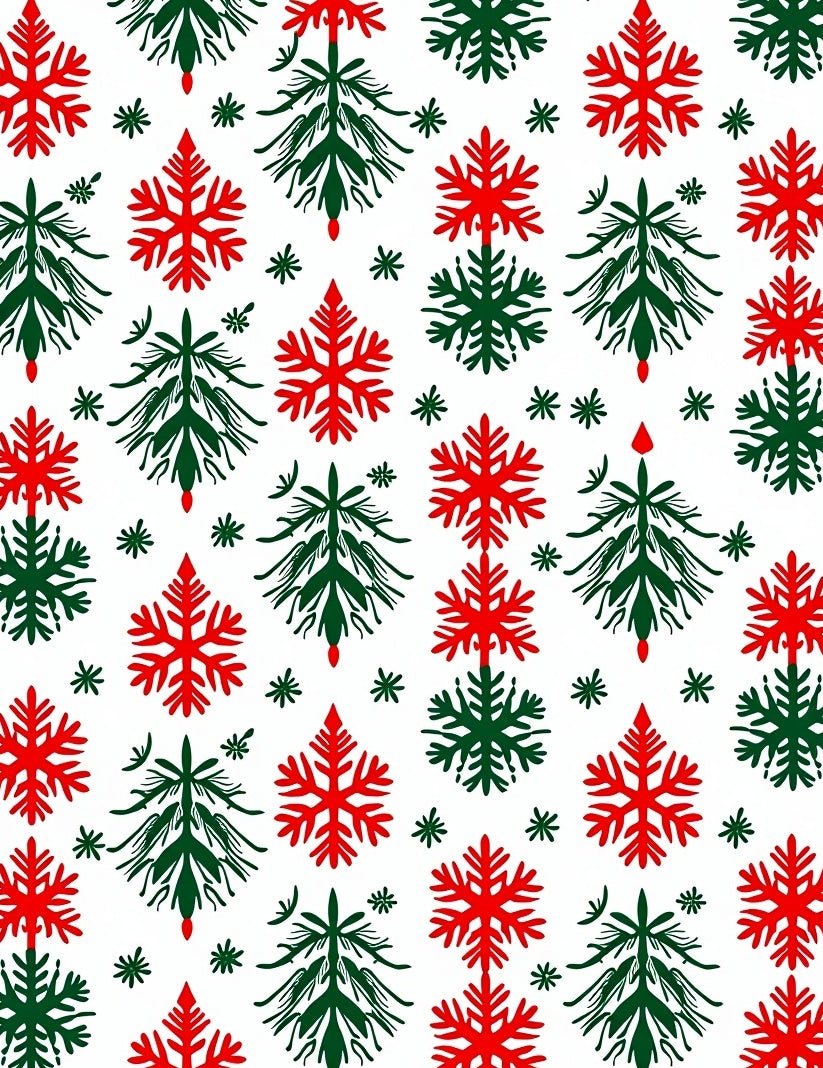 Festive Red Green Snowflake Trees Rug