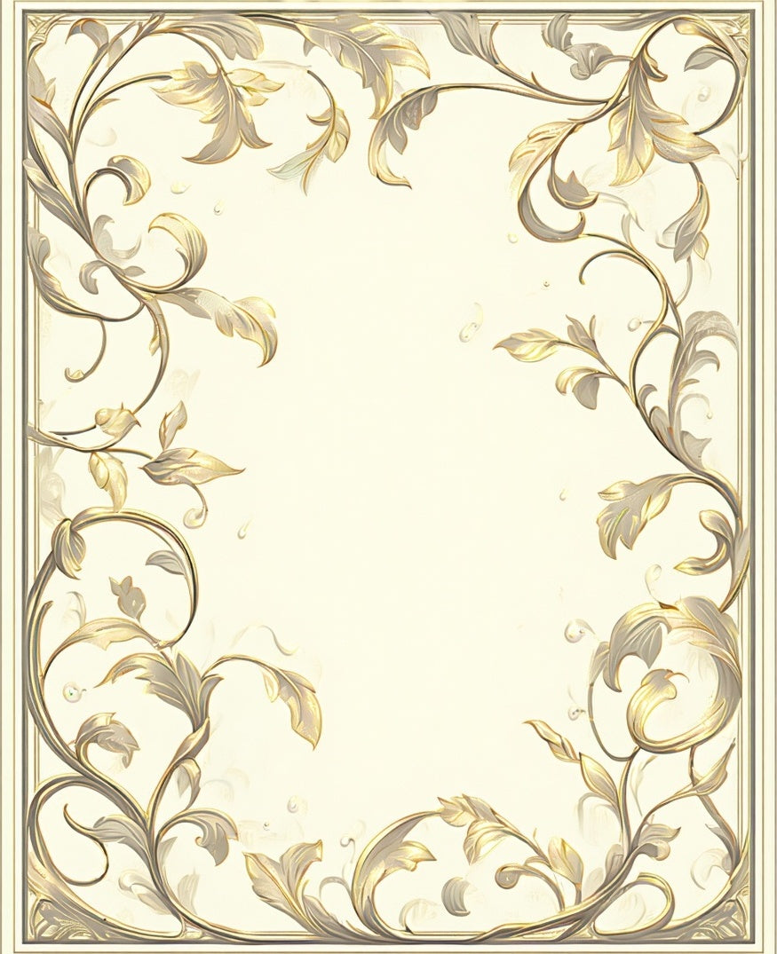 Elegant Golden Leaf Scroll Pattern Rug