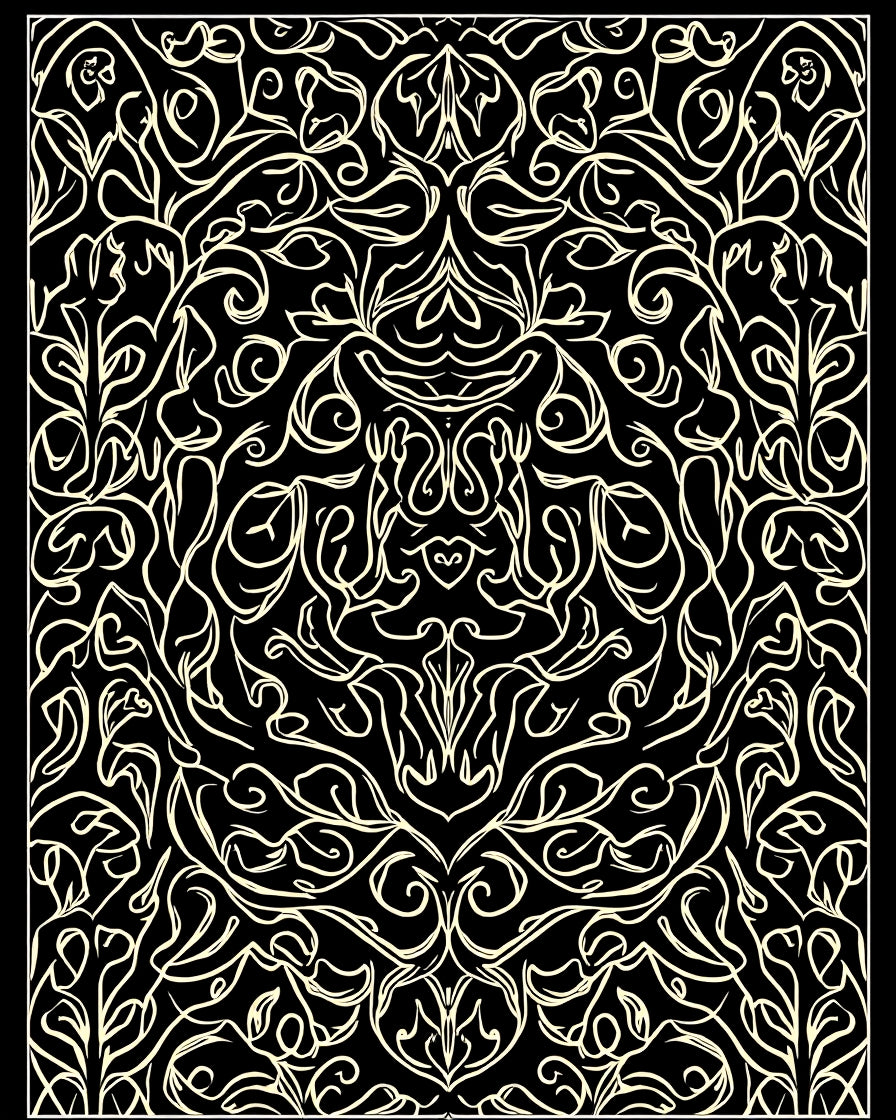 Intricate Floral Swirls Black Cream Rug