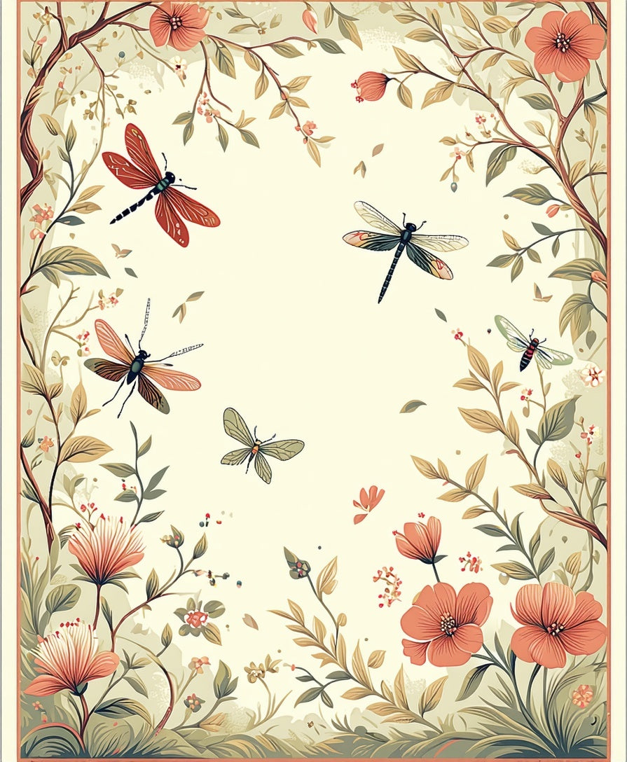 Nature Dragonflies and Flowers Pattern Rug