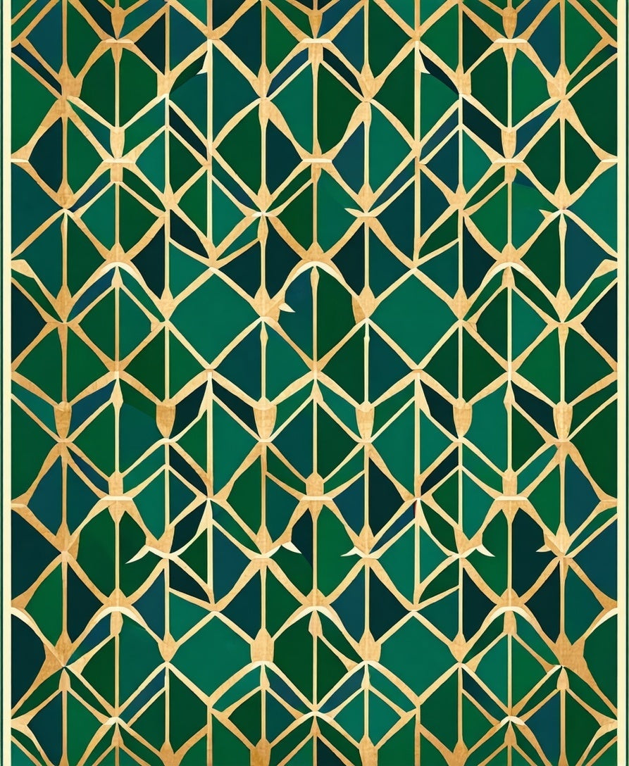 Green Gold Geometric Art Deco Design Rug