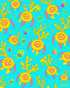 Whimsical Coral Yellow Turtle Pattern Rug