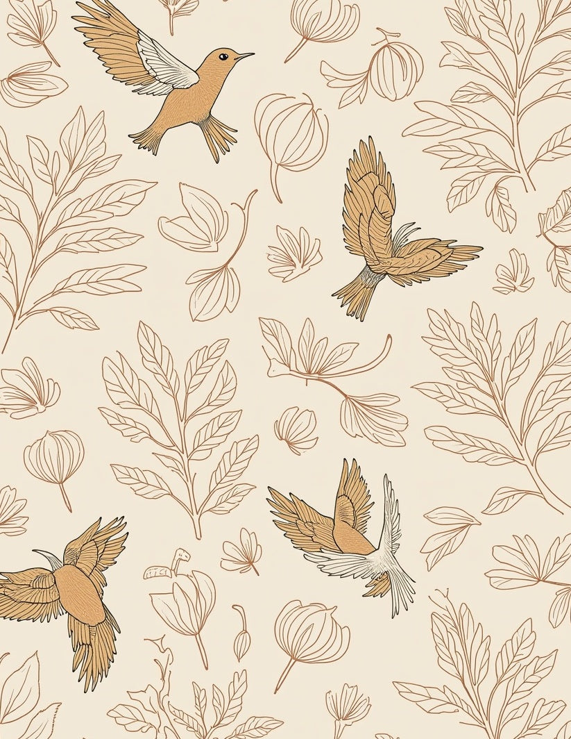 Whimsical Birds and Blooming Branches Pattern Rug
