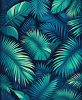 Vibrant Teal Tropical Leaf Pattern Rug