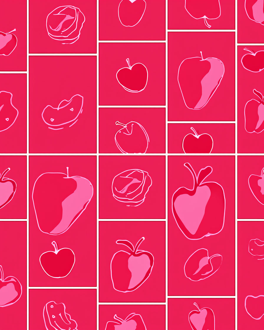 Pink Apple Sketch Pattern Rug