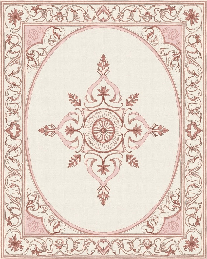 Antique Floral Scrollwork Medallion Rug