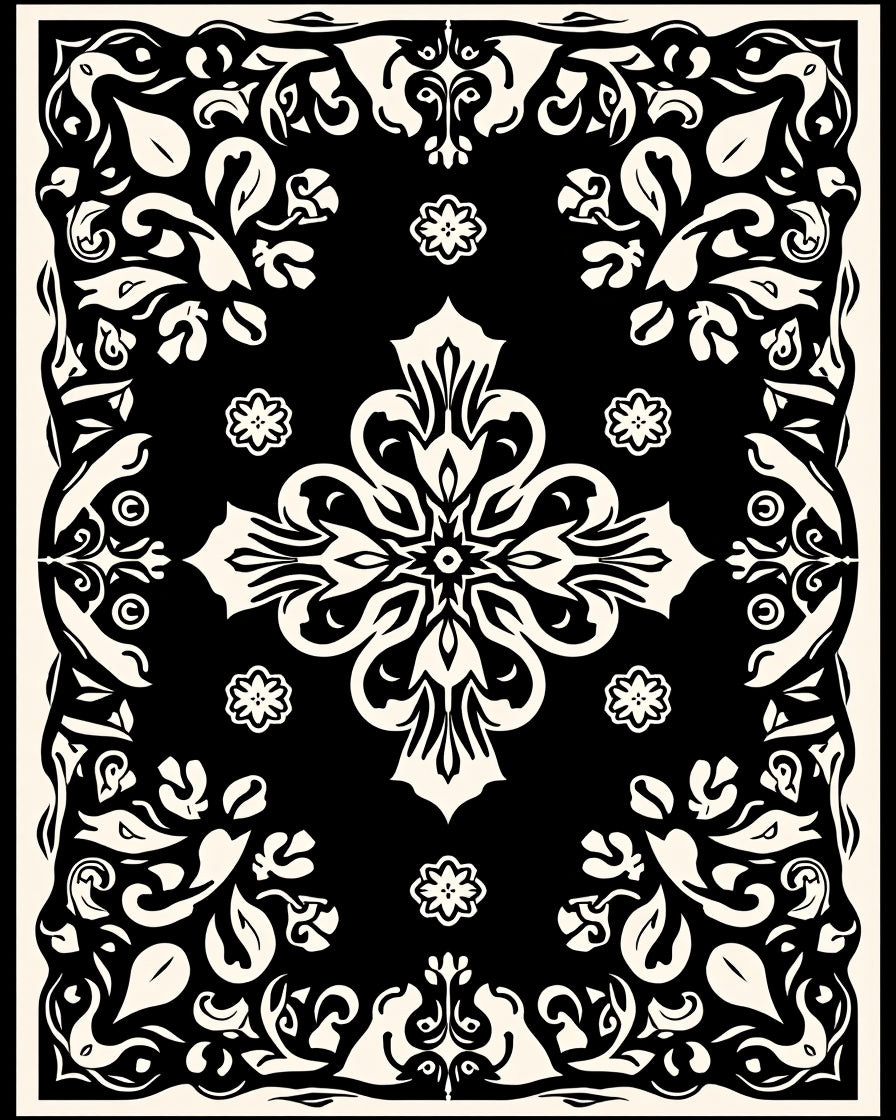 Ornate Floral And Leaf Pattern Rug