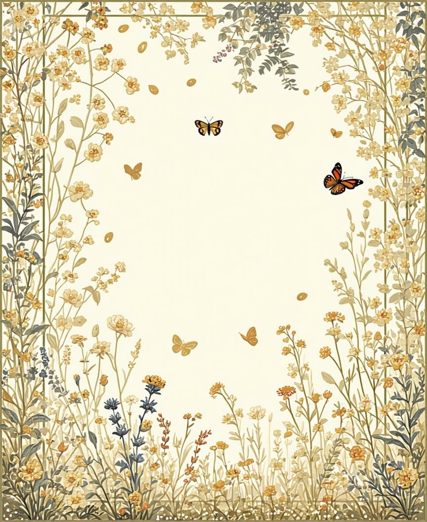 Whimsical Floral Butterfly Garden Design Rug