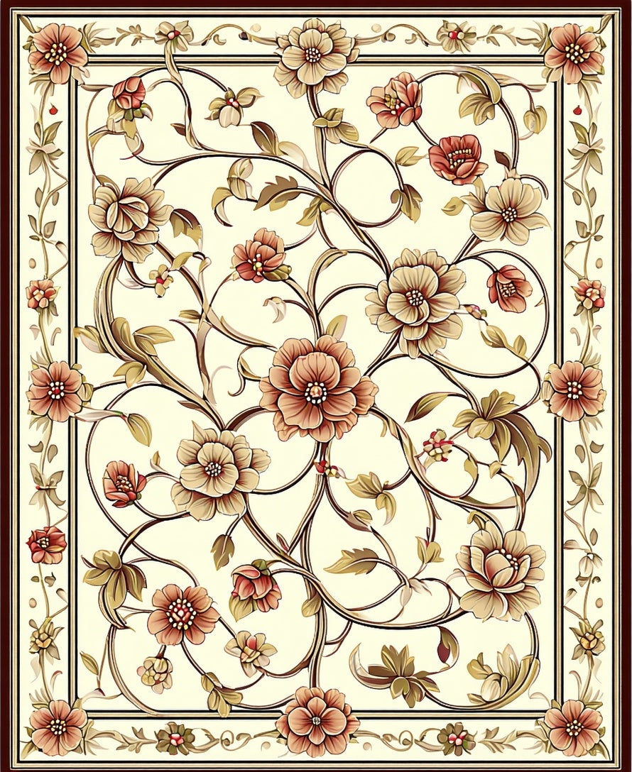 Ornate Floral Vine In Cream Rug