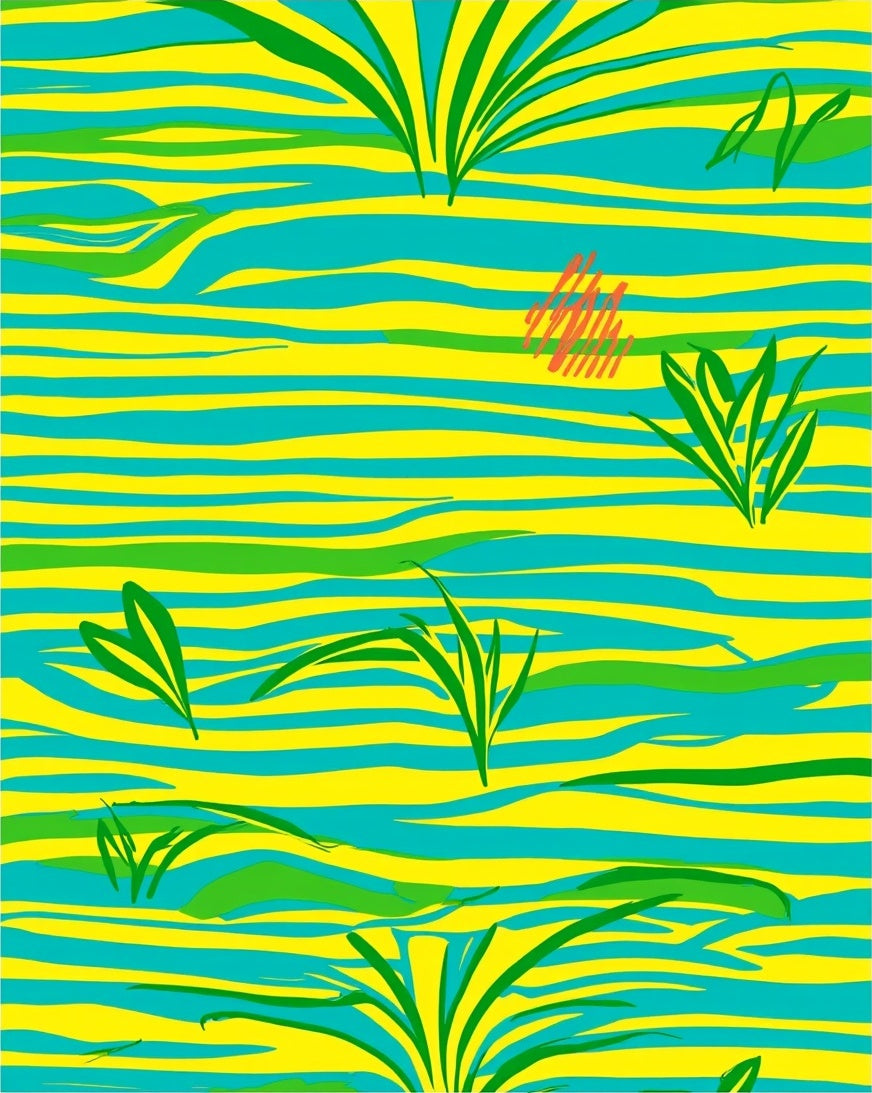 Bold Stripes with Abstract Green Flora Rug