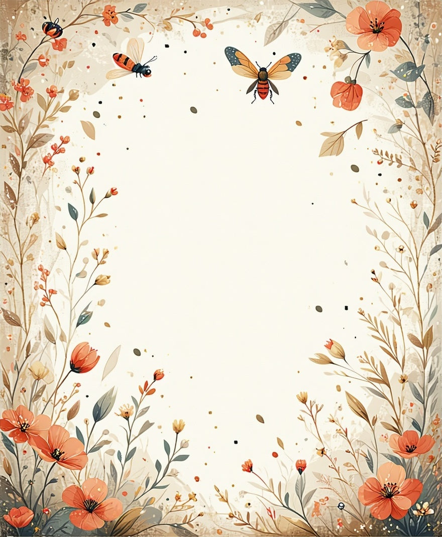 Delicate Floral Meadow Insect Pattern Rug