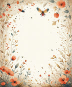Delicate Floral Meadow Insect Pattern Rug
