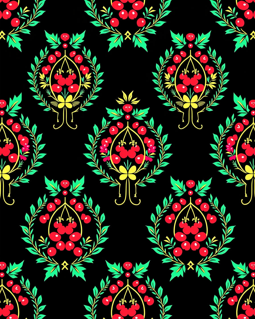 Folk Red Cherry Laurel Swag Rug