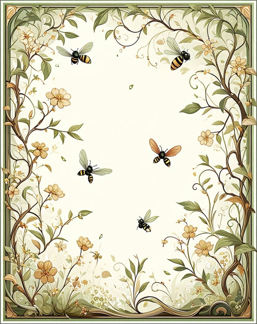 Whimsical Garden Bee Floral Vine Pattern Rug