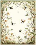Whimsical Garden Bee Floral Vine Pattern Rug