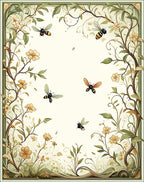 Whimsical Garden Bee Floral Vine Pattern Rug