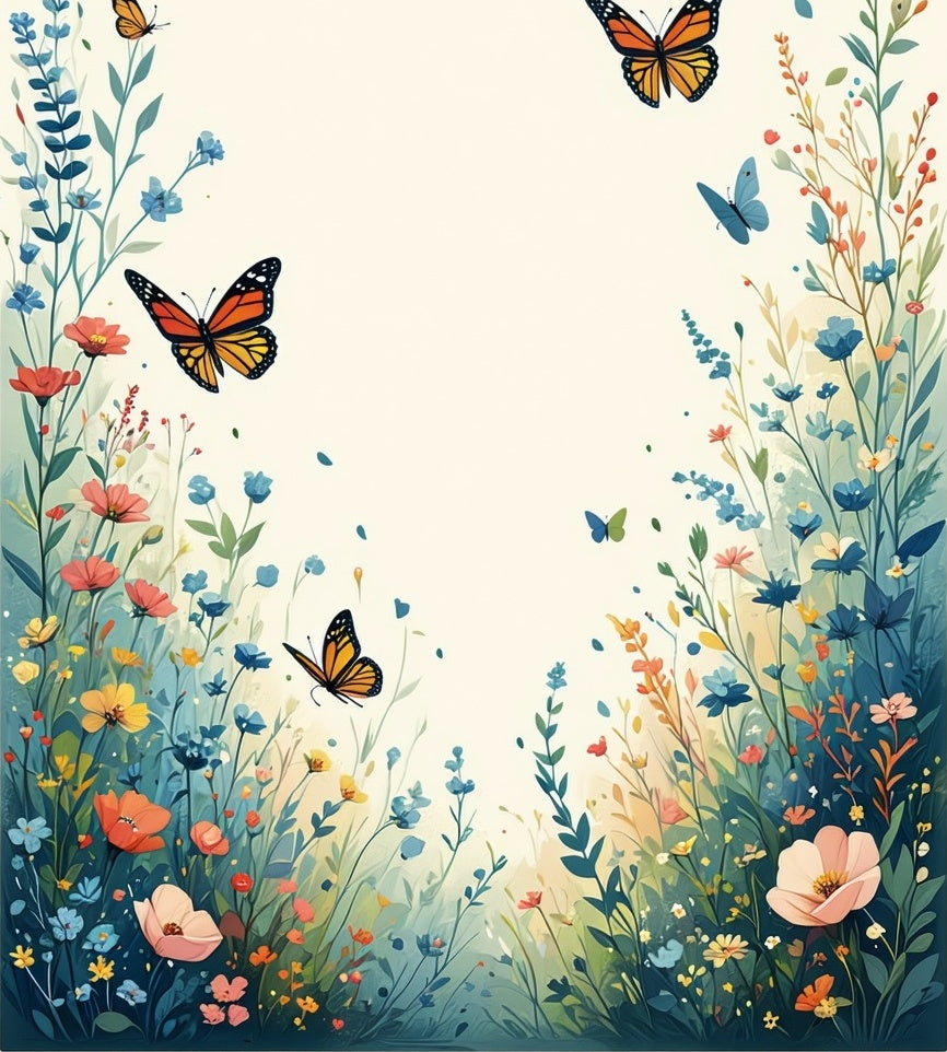 Whimsical Butterflies Wildflowers Meadow Design Rug