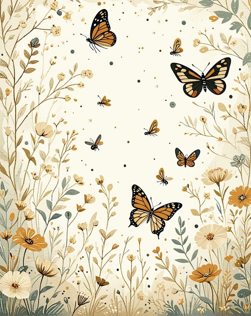 Floral Monarch Butterfly Garden Pattern Rug