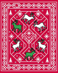 Red White Christmas Deer Snowflakes Border Rug