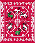 Red White Christmas Deer Snowflakes Border Rug