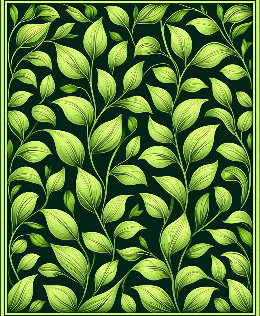 Vibrant Leaf Pattern With Green Border Rug